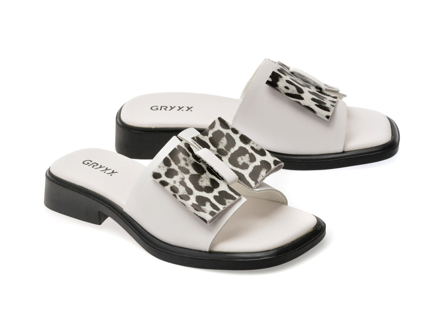 Papuci gryxo albi, 6A038, din piele naturala