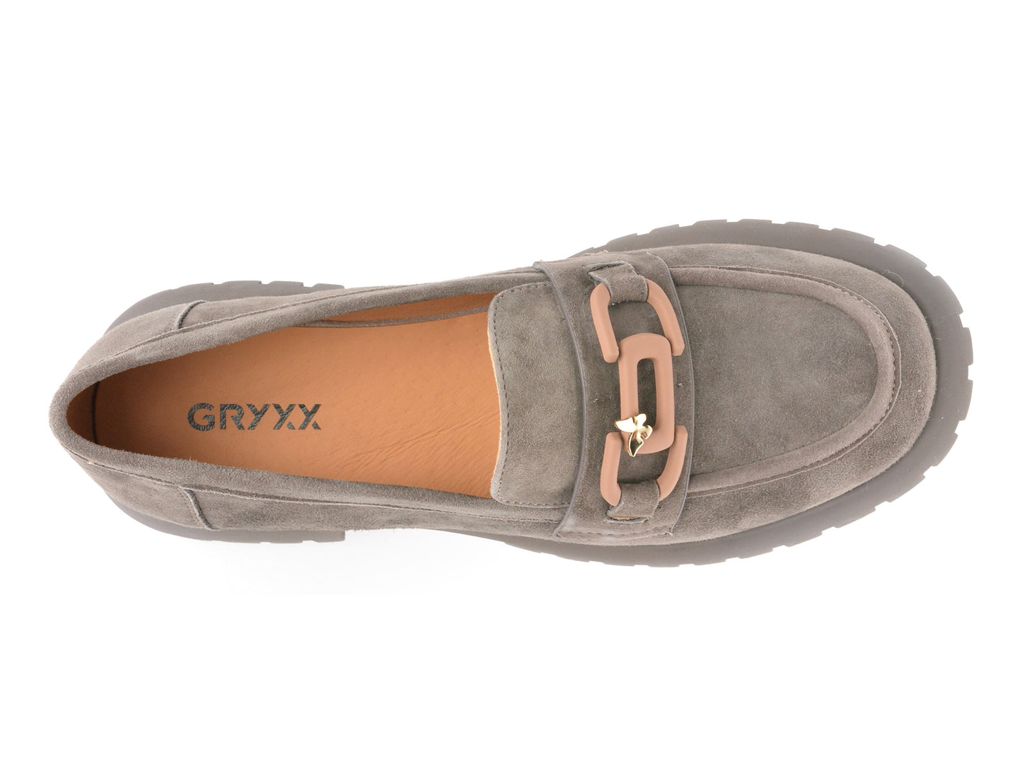 Mocasini gryxo gri, V856G45, din piele intoarsa