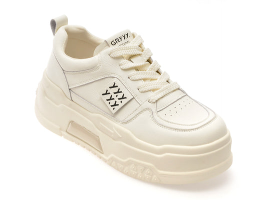Pantofi sport gryxo albi, 2315, din piele naturala